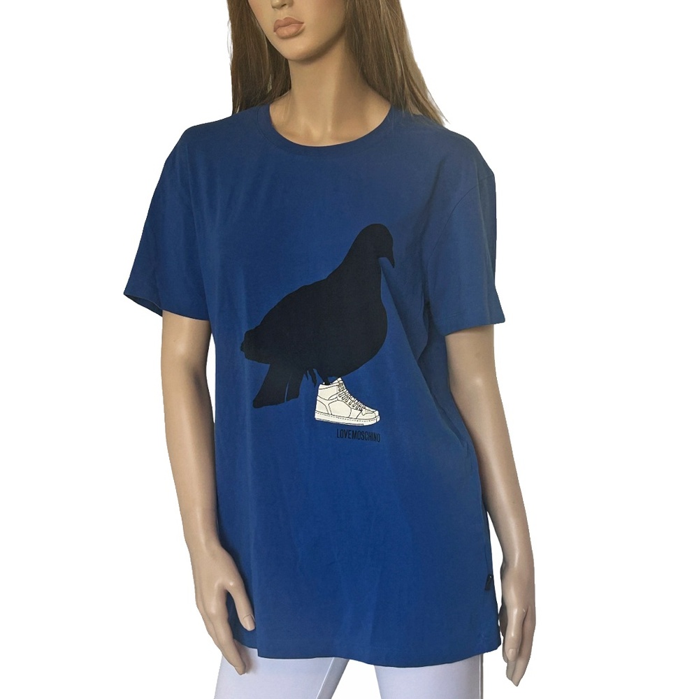 Love Moschino Black Bird Graphic Shirt Pullover Royal Blue Monogrammed UNISEX - Picture 2 of 14
